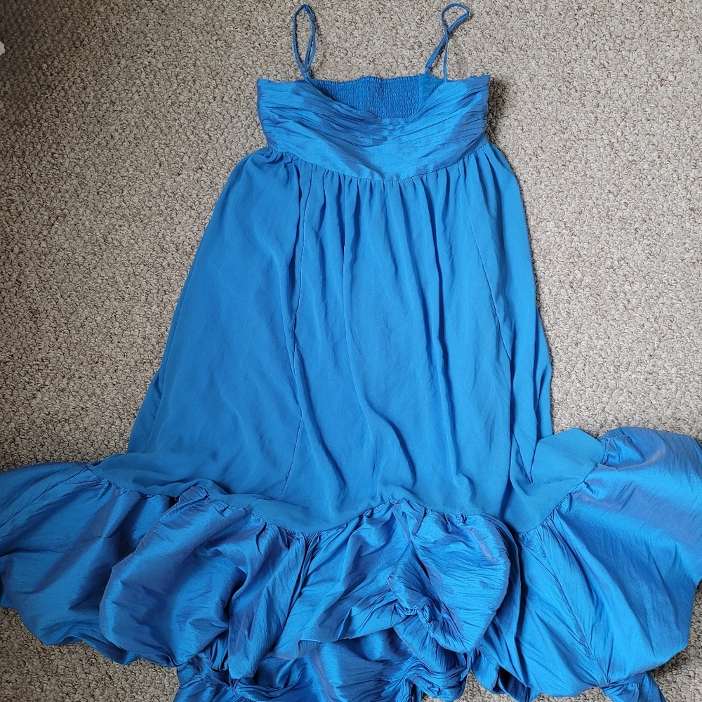 Anthropologie Blue Sweetheart Babydoll Ruffled Hem Maxi Dress - Picture 9 of 9